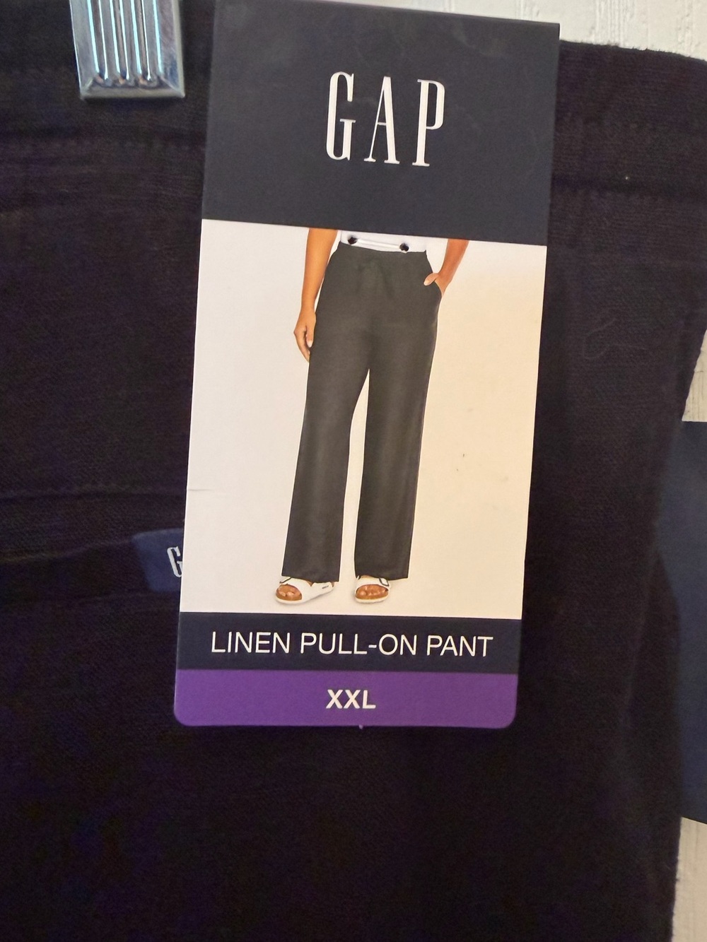 GAP Women XXL Black Linen Blend Wide Leg Pull On Drawstring Stretch Waist Pants - Picture 5 of 10